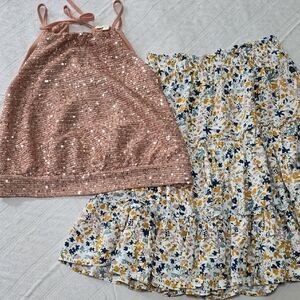Girls Sequin High Neck Top and Floral Skirt Set (Lot of 2)